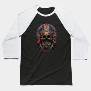 Skull and colorful feathers Baseball T-Shirt